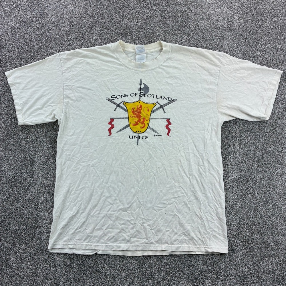 Vintage Sons of Scotland Shirt Mens‎ XL White Scottish Heritage Canada Crest